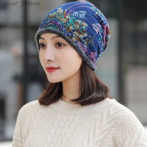 Hats Scarves Sets Vintage Embroidered Winter Warmth Beanie C Plus Velvet Soft Hat Bandanas HatC24319