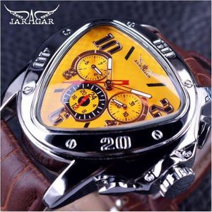 Jaragar Sport Fashion Design Negetric Triangle Case Brown Leather Strap 3 Dial Men Watch Top Brand Oud Automatic Watch260s
