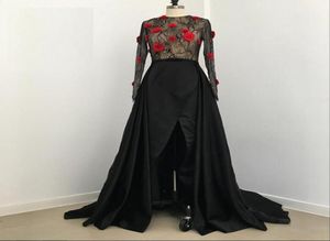 Generous Back Long Evening Dresses Jewel Neck Lace Appliques Long Sleeves Red Appliques Formal Prom Dresses Side Split Women Elega2286837