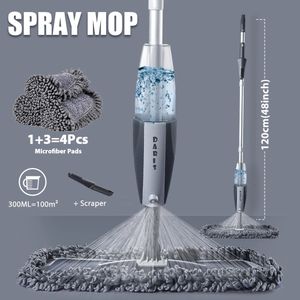 Magic Spray Mop trägolv med återanvändbara mikrofiberkuddar 360 graders handtag Hem Windows Kitchen Sweeper Broom Clean Tools 240308
