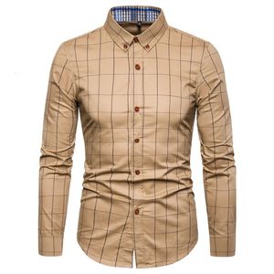 Mens fashion Plaid Cotton Dress Shirts Male High Quality Work shirt Long Sleeve Slim Fit Business Casual Shirt men dress shirt 240312