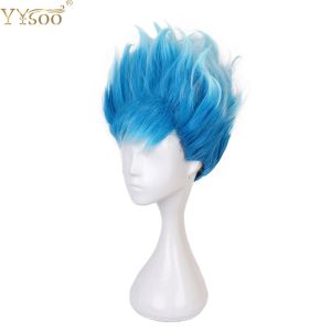 Perucas yysoo curto ombre azul branco cor sintética ondulada peruca de cabelo curto encaracolado para homens adulto halloween cosplay traje peruca masculina