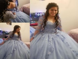 Charmiga quinceanera klänningar bollklänning långärmad spets tyll prom debutante sexton 15 söt 16 klänning vestidos de 15 anos8011506