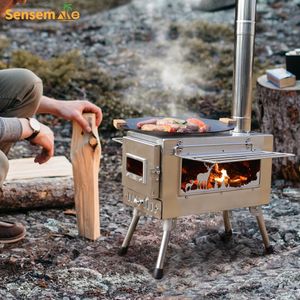 Large Portable Fire Wood Stove 304 Stainless Steel Window Pipe for Tent Heater Cot Camping Ice-fishing Cooking Outdoor BBQ 240308