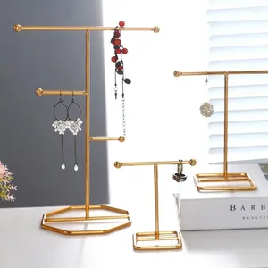 Dekorativa plattor t-bar kreativ smidesjärn smycken rack ring örhängen halsband hängande lagring prop display stand örhänge arrangör