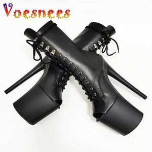 Dress Shoes 20CM Sexy Fish Mouth Short Boots Waterproof Platform Steel Tube Dance Nightclub Model Show High Heels Womens Plus Size 43 H240325