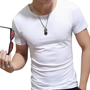 Men Summer O Neck Casual T Shirt Collar White Plain Men t-shirts Short Sleeve Undershirt Slim Fit Mens Tops 240305
