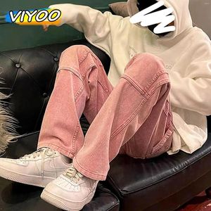 Men's Jeans Y2K Oversized Clothes 5XL Vintage Pink Baggy Harajuku Casual Cargo Denim Wide Leg Pants Cotton Korean Trousers