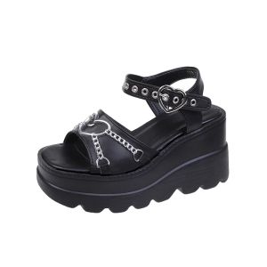 Sandals New Summer Platform Women Sandals Gothic Lolita Kawaii Girls Luxury Trend Rock Casual Beach Flats Pink Black Shoes zapatos mujer