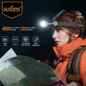 Sofirn HS41 المصابيح الأمامية 4000LM 21700 USB C قابلة لإعادة الشحن مع Power Bank Flashlight SST20 مؤشر الشعلة LED الذيل المغناطيسي 240306