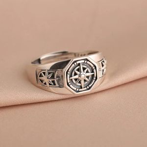 Retro Poseidon Compass 14k Gold Ring Hexagram Öppning Justerbar ring Män och kvinnor Hip-Hop Trend Jewelry Gift