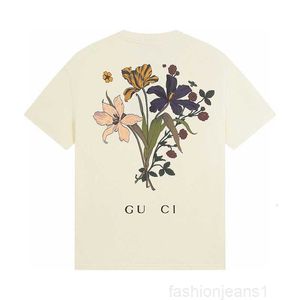Designer de alta versão verão produto gu casa spray digital carta floral simples solto manga curta camisetaOQIF
