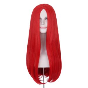 Peruklar Missuhair Sally Kostüm Peruk Kadınlar İçin 26 İnç Uzun Düz Kırmızı Saç Peruk Orta Parçası Sentetik Cadılar Bayramı Cosplay Perukları