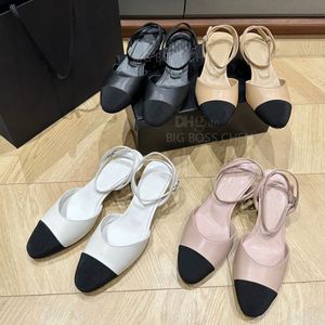 Top quality slingback pumps shoes Low-heels sandals Patchwork Genuine Leather ankle strap Dress shoes Luxury designer heels womens Office dinner With box