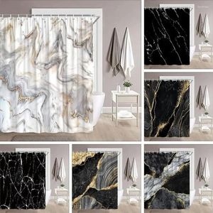 Shower Curtains Black Gold Marble Curtain Golden Cracked Lines Abstract Modern Washable Polyester Bathroom Decor