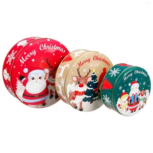 Depolama Şişeleri Noel teneke kutusu Yuvarlak Noel Hediye Kutuları Metal Kurabiye Şeker Konteynerleri Kapaklarla
