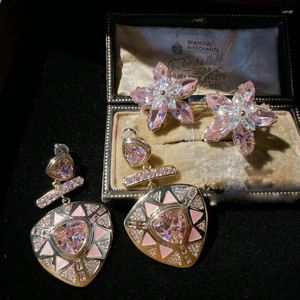 Dangle Earrings Women Padparadscha Geometric Gemstone Christmas Rose Plated 18Kゴールドピーチピンクフラワージルコン
