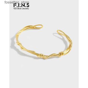 Charm Bracelets F.I.N.S Minimalist S925 Sterling Silver Gold Bangle Geometric Vine Woven Bangle Open Adjustable Twist Hand Fine Jewelry L240320