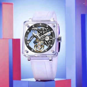 Armbandsur Aesop Transparent Tourbillon Watch for Men Skeleton Fashion Sport Sapphire Waterproof Mechanical Automatic Wristwatch