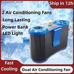 Electric Fans Portable personal suspension waist fan with power pack LED light ultra quiet wearable electric fan handheld air conditionerY240320