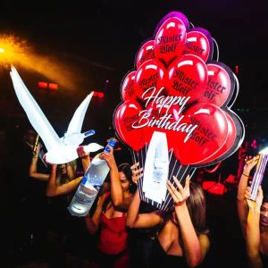 Happy Birthday Balloons Champange Bottle Presenter LED Bar Shelf Light Up Liquor Bottle Display Illuminated Wine VIP Service Carrier