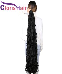 36inch Messy Boho Nu Soft Locs Curly Crochet Flätning Syntetiska hårförlängningar Naturliga gudinna Faux Loc Afro Dread -flätor för BLA1738518