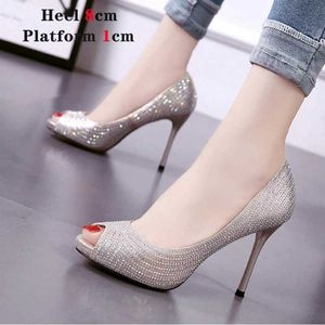 Dress Shoes Bling Sandals Women 2021 Gladiator High Heels 12CM Platform Pumps Peep Toe Ladies Party Bridal WeddingEX64 H240321