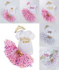 Ins baby tutu prick kjol med båge romper krona pannband 3pcsset flickor födelsedagspografi klänning barn hallowen prinsessa party5005302