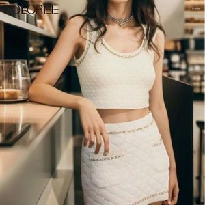 Women's Tanks Luxury Gold Chain Clothes Women Runway Designers Sleeveless Top Mujer 2024 Korean Fashion Knitted Sweater Vest Beige Black