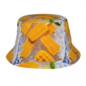 Berets Mango Popsicles Bucket Hat For Unisex Cartoon Desgin Fisherman Hats Funny Fishing Caps Foldable Streetwear Pattern Sun