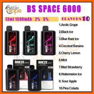 オリジナルのBreze Stiikスペース6000パフ使い捨てEタバコ非除去可能1500MAH13ML 2％または5％強度5 LEDインジケータは、デバイスの蒸気を追跡する