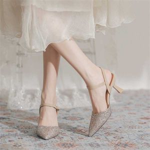 New High Heel Sandals Womens Summer Sandal Women Thin Pointed Glitter Diamond Wedding Shoes Bridesmaid Fairy 240228