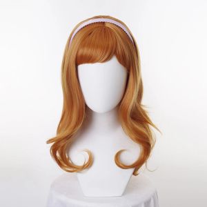 かつらdaphne Velma Wig Orange Curly Long Synthetic Hair Cosplay Costume Wig耐熱繊維 +ヘアバンド +かつらキャップ