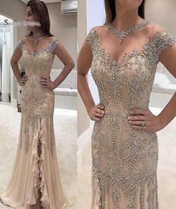 2019 Mermaid Vneck Sexy podzielone koraliki formalne wieczorne zużycie w standardowej sukience o wysokiej jakości 8065622