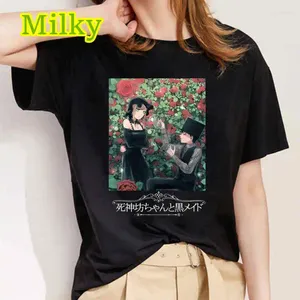 Women's T Shirts Japanese Anime Printed T-shirt For Women Short Sleeve Tees Black Top Cute Streetwear Shinigami Bocchan To Kuro Maid Y2k