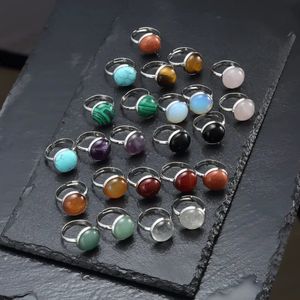 10mm 12mm natursten ring vit blå turkos opal rosa kristallchakra Öppen rostfritt stål ring för kvinnor smycken