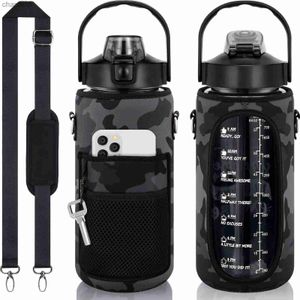 Water Bottles 2L Half Gallon Water Bottle with Storage Sleeve and Covered Straw Large Reusable Drink Container with Handle Big Sports Jug yq240320