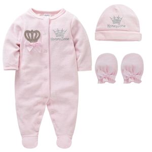 Baby Mädchen Kleidung Set Junge Pyjamas Fille mit Hüte Handschuhe Baumwolle Atmungsaktive Weiche Ropa Born Schläfer Pyjamas 240313