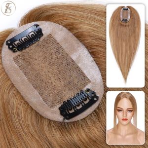 Toppers TESS Hair Topper 6x9cm Silk Base Women Topper Straight Natural Hairpiece Clip In Hair Extensions Human Hair Wig Solve Hair Loss