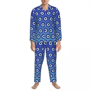 Mäns sömnkläder onda ögon pyjamas män blå ögon tryck varm fritid höst 2 stycke casual överdimensionerad grafisk pyjamasuppsättningar