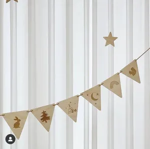 Party Decoration INS Baby Shower Moon Wooden Garland First Kids Birthday Log Color Hanging