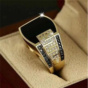 Классические мужские кольца, модные металлические кольца золотого цвета с инкрустацией черным камнем и цирконом в стиле панк для мужчин