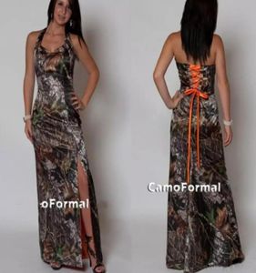 Long Camo Split Bridesmaid Dresses with Laceup Back Camouflage Print Long Floor Length Plus Size Country Wedding Guest Formal Gow4889025