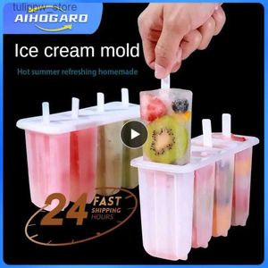 Ice Cream Tools Popsicle Molds 4 Cavities Homemade Ice Cream Mold Reusable Easy Release Ice Pops Molds Summer Kitchen Homemade Ice Cream Gadgets L240319