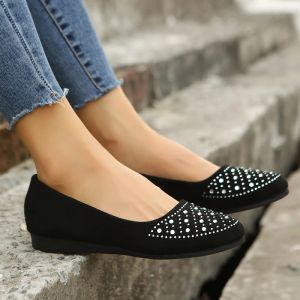 Botas novas mocassins Sapatos casuais verão Novo Bling Light Flat Shoes para mulheres Silp raso na mulher Sapatos de trabalho de escritório Plus Tamanho 43