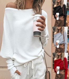 Fashion Womens Sweater Solid Color OffShoulder Knit Long Sleeve TShirt Top S5XL9440206