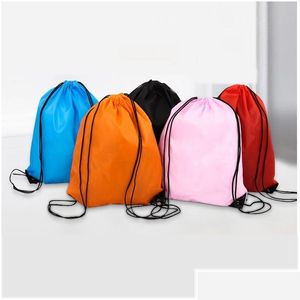 Storage Bags Creative Portable Dstring Backpacks Solid Color Sports Fashion String Folding D210 Polyester Handle Drop Delivery Home Dhbop