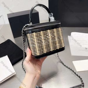 2024 Klasik Mini Vanity Zinciri Crossbody Bagaj Torbaları Petrol Wox Deri Patchwork Rattan Omuz Tasarımcı Çanaklar Kadınlar İçin Tinik Kozmetik Çanta