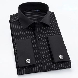 Camisa masculina de abotoaduras francesas de qualidade com botão oculto camisa masculina de manga comprida casual slim fit camisas de vestido abotoaduras incluídas 240318