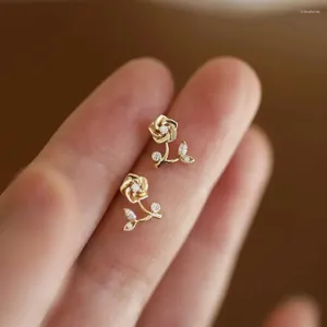 Ohrstecker Echt 925 Sterling Silber 14K Gold Blume Zirkon Für Frauen Piercing Luxus Schmuck Artikel Mit